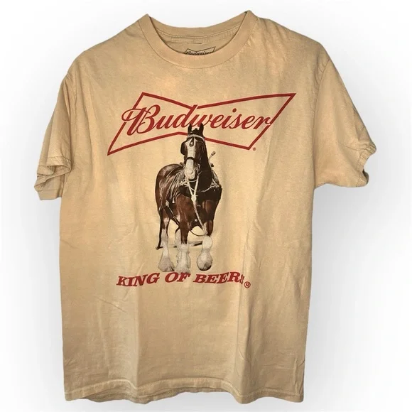 Budweiser Cream T-Shirt with Red Logo and Horse Design - Picture 4 of 6